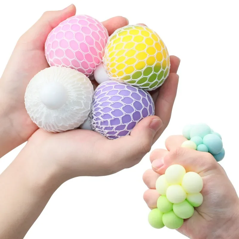 Stress relief toys 2Pcs 6CM Color Random TPR Soft Rubber Squeeze Balls Flour Grape Balls Stress Relief Squeeze & Release Toys