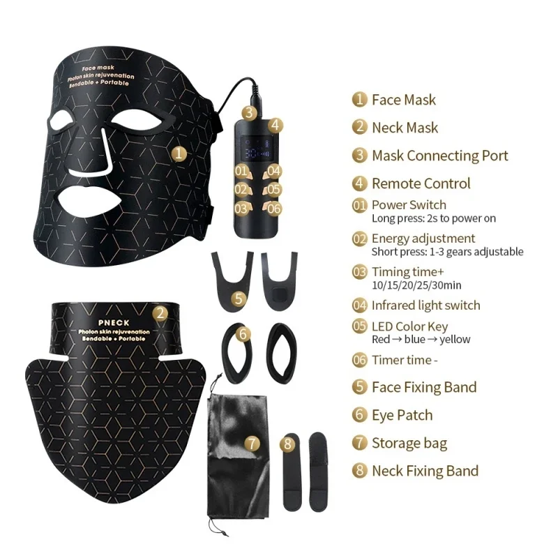4 Colors LED Face Mask SPA Silicone Gel Red Light Therapy for Face Neck Photon NIR Light Skin Rejuvenation Anti Wrinkle Acne