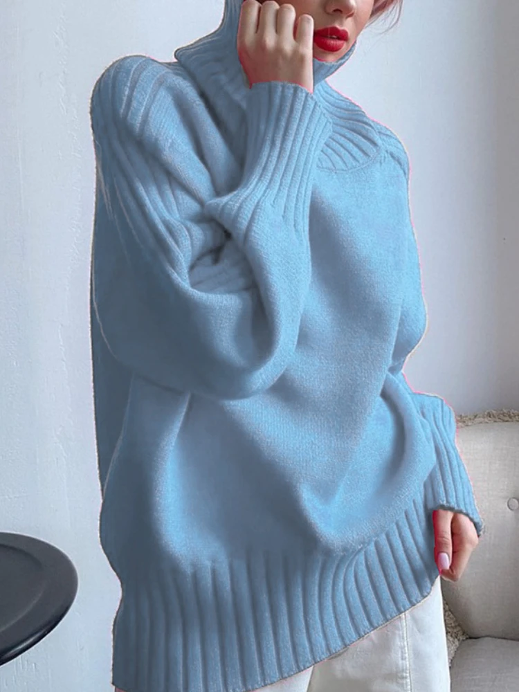 

Autumn Women's Oversize Sweater Knitted Vintage Baggy Jumper Casual Solid Turtleneck Long Sleeve Tops Winter Pullover for Women