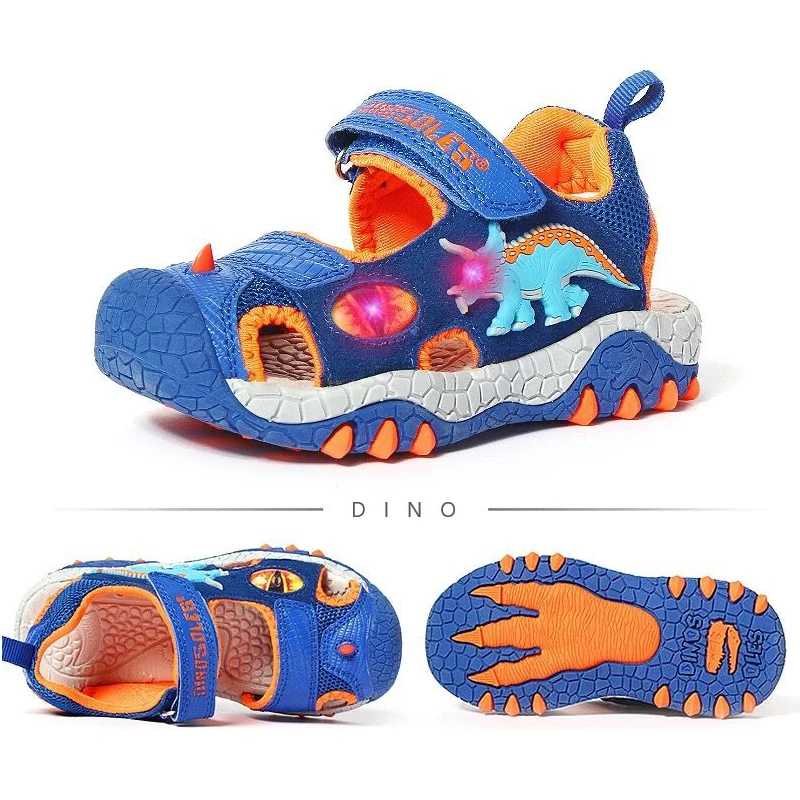 children's shoes for high arches DINO Summer 4-6Y Boys Sandals Children Fabric Breathable T-REX LED Flashing Little Kids Dinosaur Light Up Closed Toe Beach Shoes children's shoes for high arches Children's Shoes