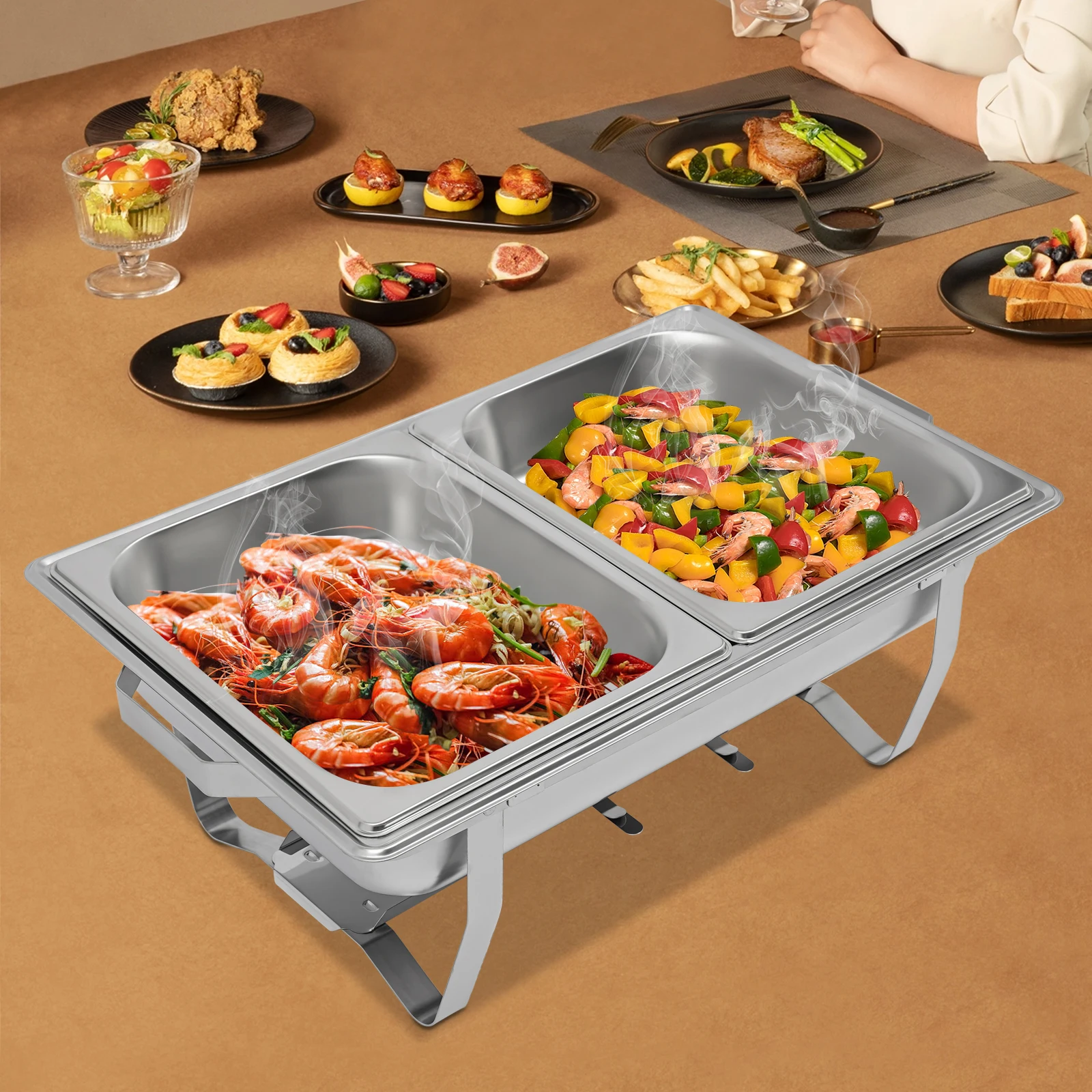6L Chafing Dish Buffet-Set, Rechteckiger Catering-Wärmer, Speisenwärmer-Kit mit Deckeln und Pfannen für Hochzeiten, Partys & Restaurants – Detail 3