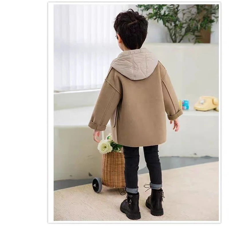 Winter Boys Long Fashion Cotton Woolen Coat Baby Kids Korean Thick Single-breasted 2Pcs Outwear Children Warm Gentleman Jacket