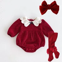 Newborn Christmas Red Clothes Autumn Kids Baby Girls Sweet Petal Collar Princess Rompers Infant New Baby Girls Rompers Clothes