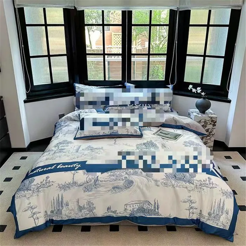 

Imitated Silk Bedding Set Summer Digital Printed Fashion Home Linen Duvet Cover Flat/Fitted Sheet Bedclothes 4pcs New Pillowcase