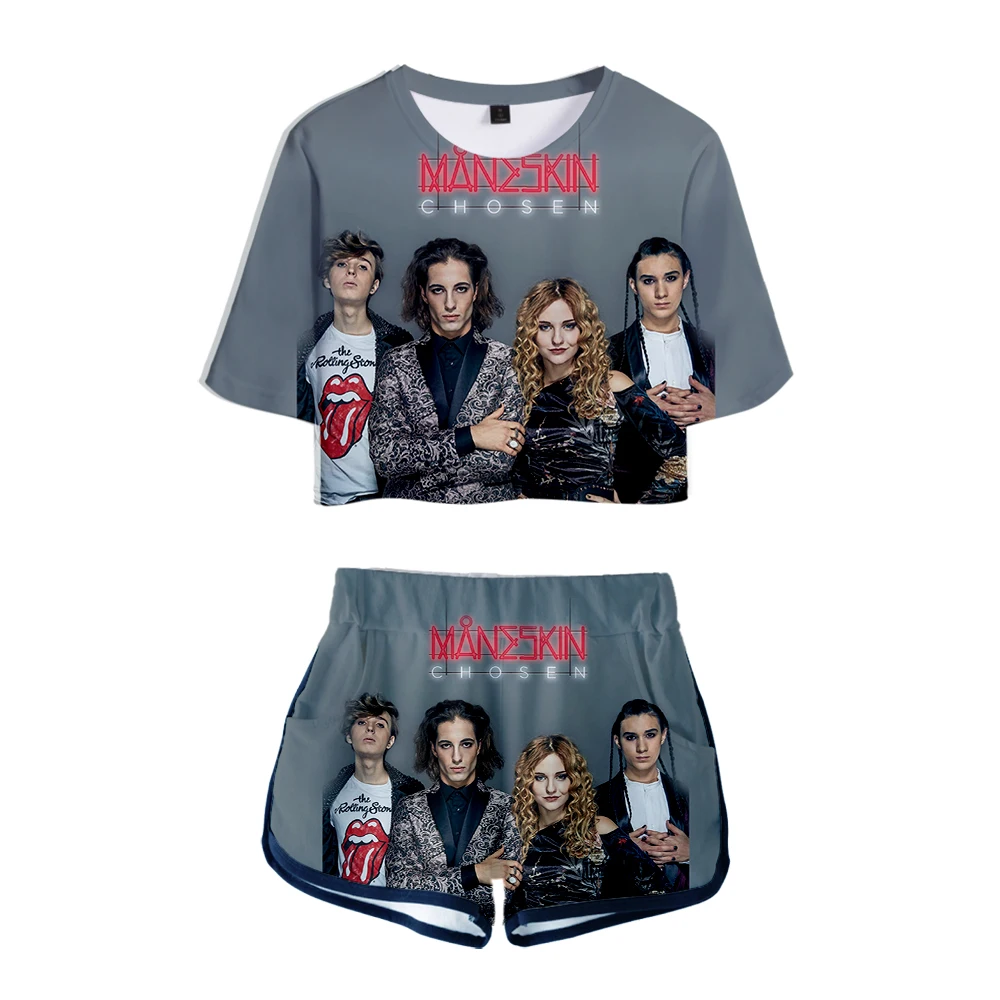 

Youthful Heavy Metal Rock Band Maneskin 3D Print Two Piece Set Wo Sexy Shorts+lovely T-shirt Cute Dew navel Sport suits