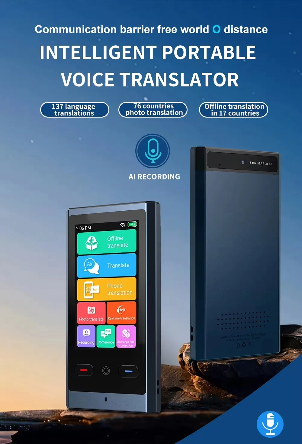 Z9 Translation Machine Smart Voice Photo Scanning Instant Offline Portable Translator AI Recording Business Travel,language translator