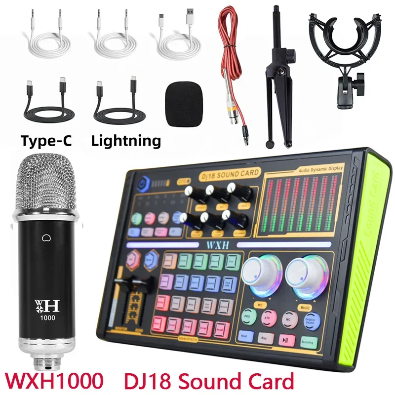 

Шумоподавляющий микрофон WXH1000, звуковая карта DJ18, студийный Миксер для пения, голосовой прямой трансляции, Эксклюзивный Набор для записи телефона и компьютера