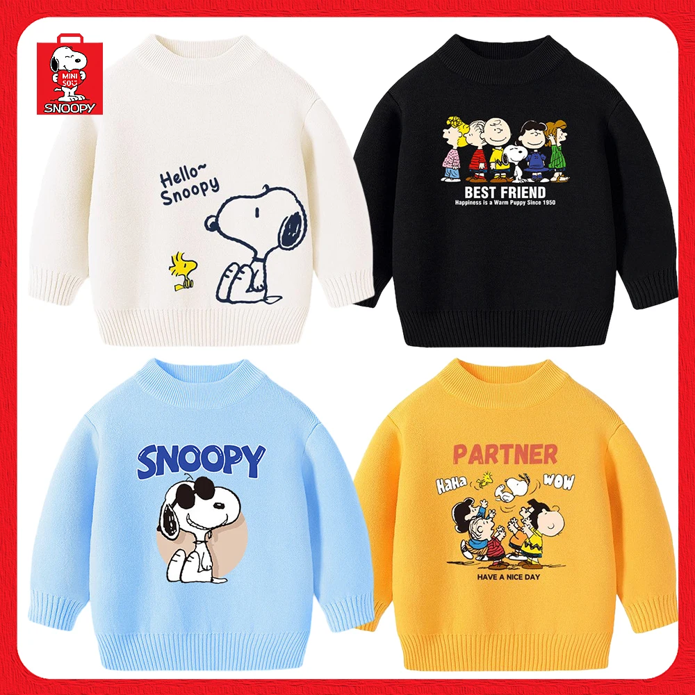 

Miniso Snoopy мягкий утепленный детский милый мягкий приятный на ощупь норковый свитер для мальчиков зимний белый черный свитер с высоким воротником в подарок