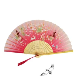 Elegant Silk Vintage Folding Fan with Colorful Tassel - Bamboo Hand Fan for Classical Dance and Home Decor (26)