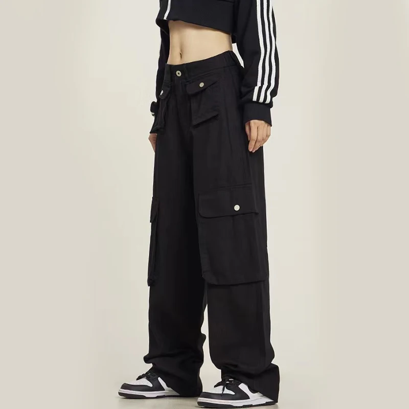 

Брюки-карго женские с завышенной талией, винтажные штаны в стиле хип-хоп, свободные прямые брюки с широкими штанинами, уличная одежда в стиле Харадзюку, Y2K, лето