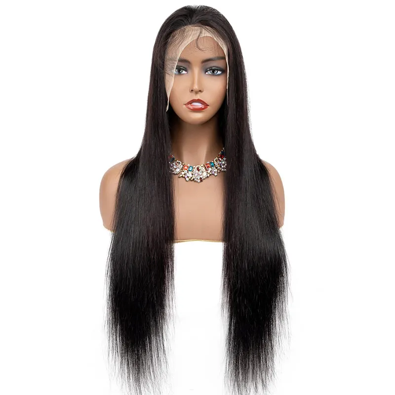 Plussign 13X4 Glueless Straight Lace Front Wig 100% Human Hair Long Natura Black Straight Brazilian Human Hair Wigs