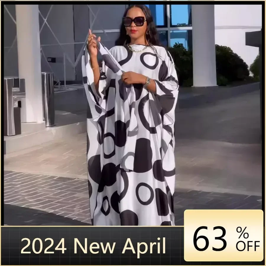 

2024 African Dresses for Women Traditional Outfit Robe Ankara Chiffon Boubou Gown Dashiki Muslim Kaftan Maxi Dress And Headscarf