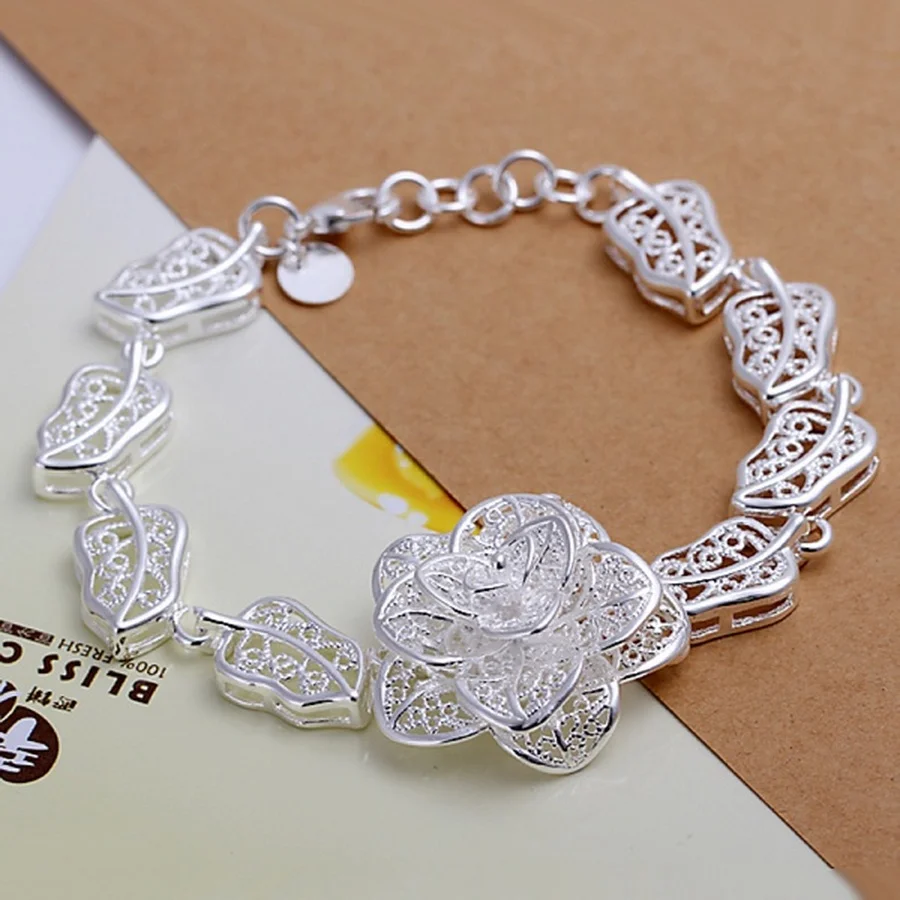 

valentine gift high quality fashion 925 Sterling silver bracelet for women flower cute chain Jewelry Bracelets Wedding