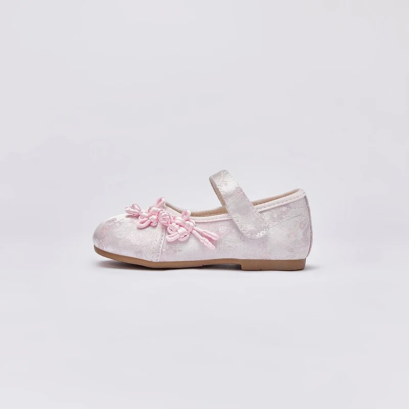 Dave Bella Spring Girls Leather Shoes Light Pink Outdoor Casual Shoes Satin Patterned Children Princess DB1247805
