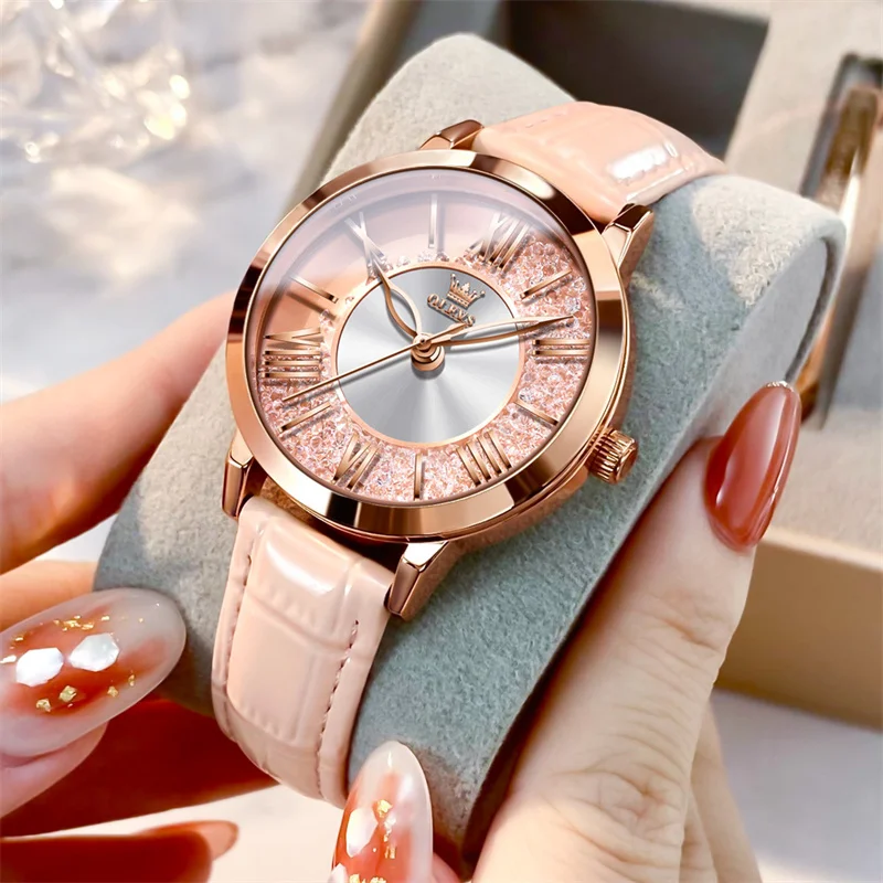

OLEVS Quicksand Diamond Dial Women's Watches Pink Ladies Fashion Watch New Casual Women's Analog WristWatch reloj para mujer