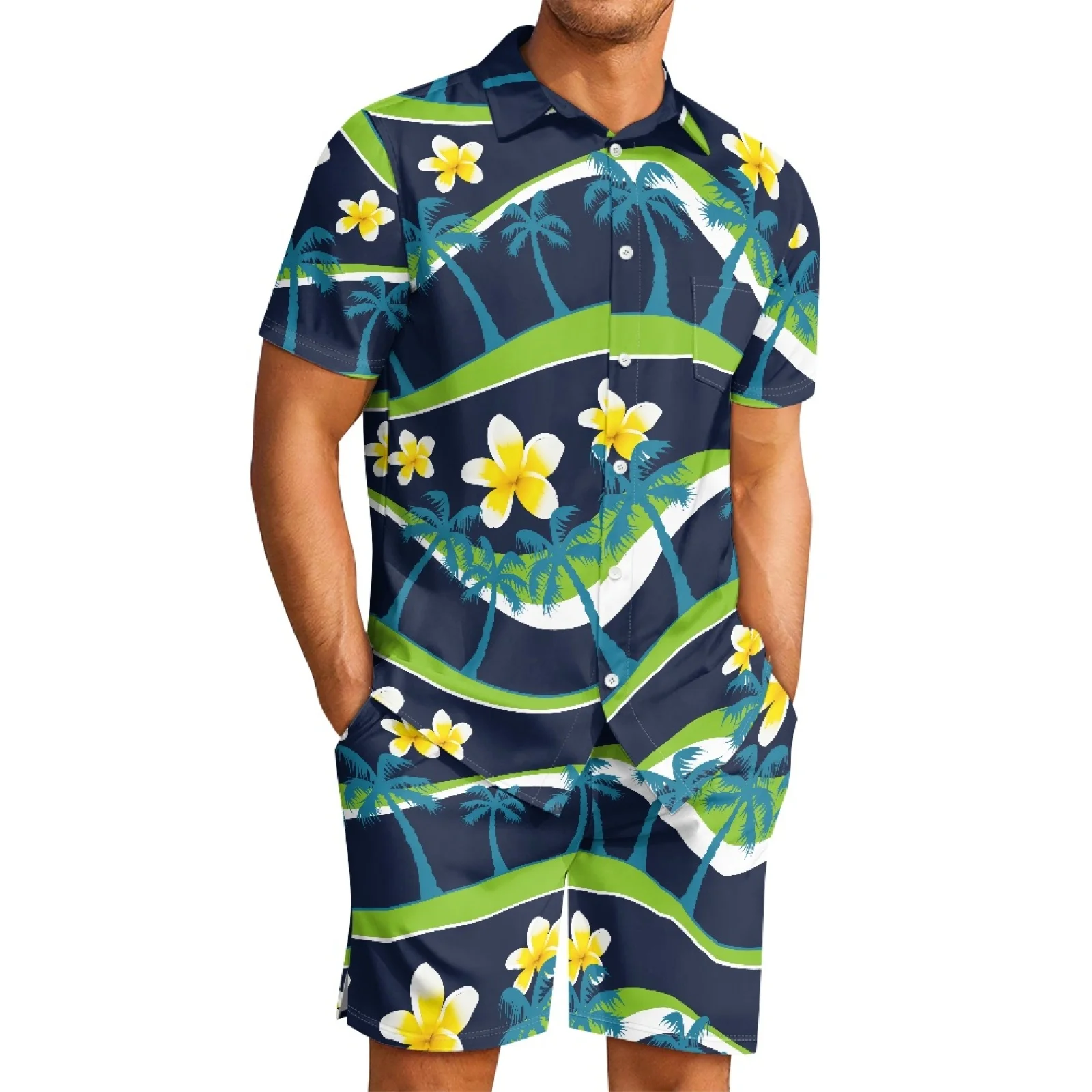 

Polynesian Tribal Samoan Totem Tattoo Samoa Prints Man Casual Set Classic Lapel Plumeria Short Sleeve Quick-Dry Fabrics Shorts