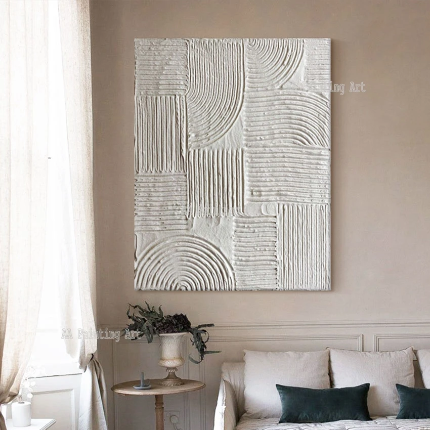 

White Textured Abstract Acrylic Art Heavy Thick Oil Painting Unframed Luxury Large Wall Art Canvas Artwork For Home Decor Pieces