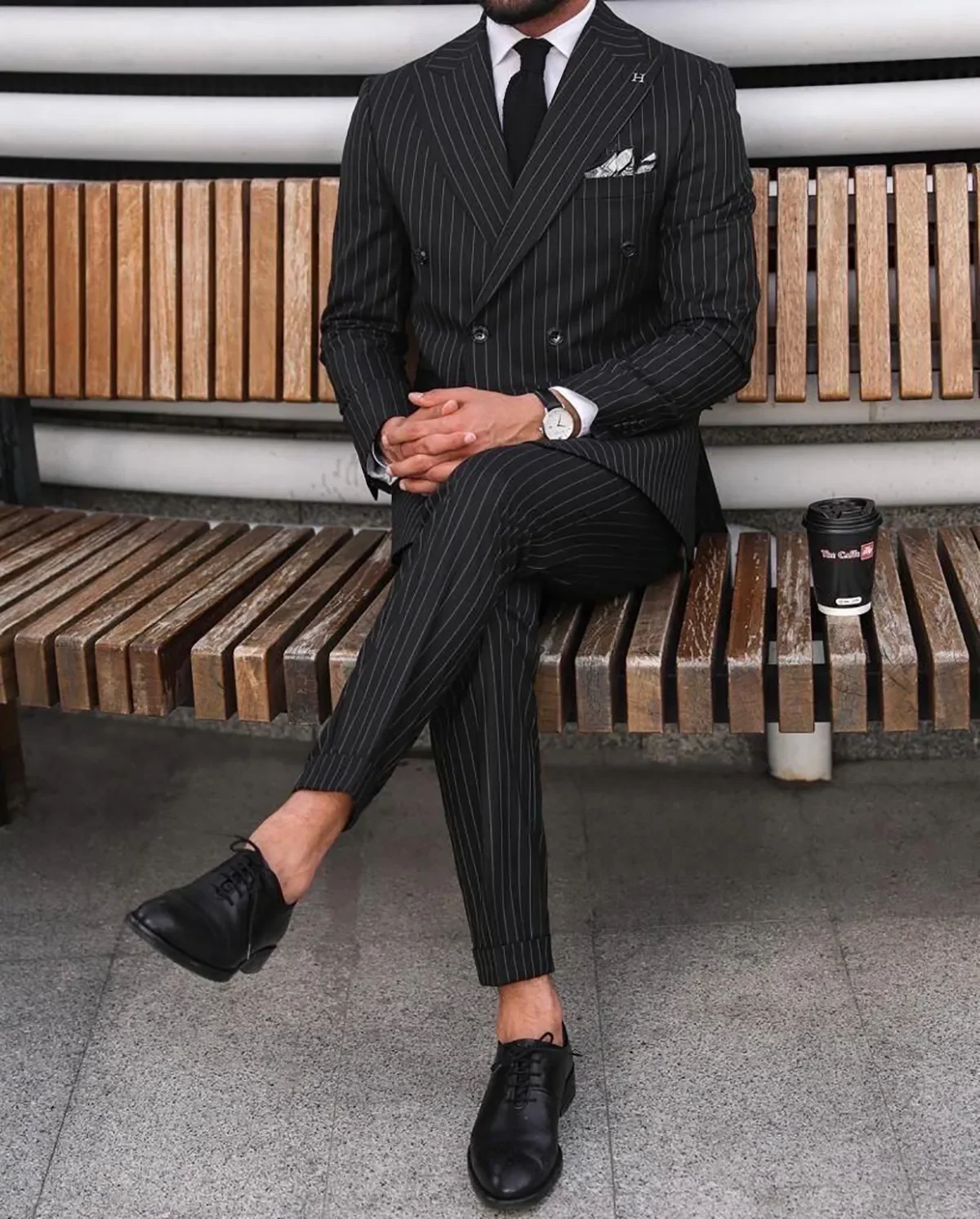 Stripe Men Suits Set Wedding Groom 2 Pieces Elegant Luxury Tuxedos Designer Latest Business Slim Fit Jacket Pants Custom Made