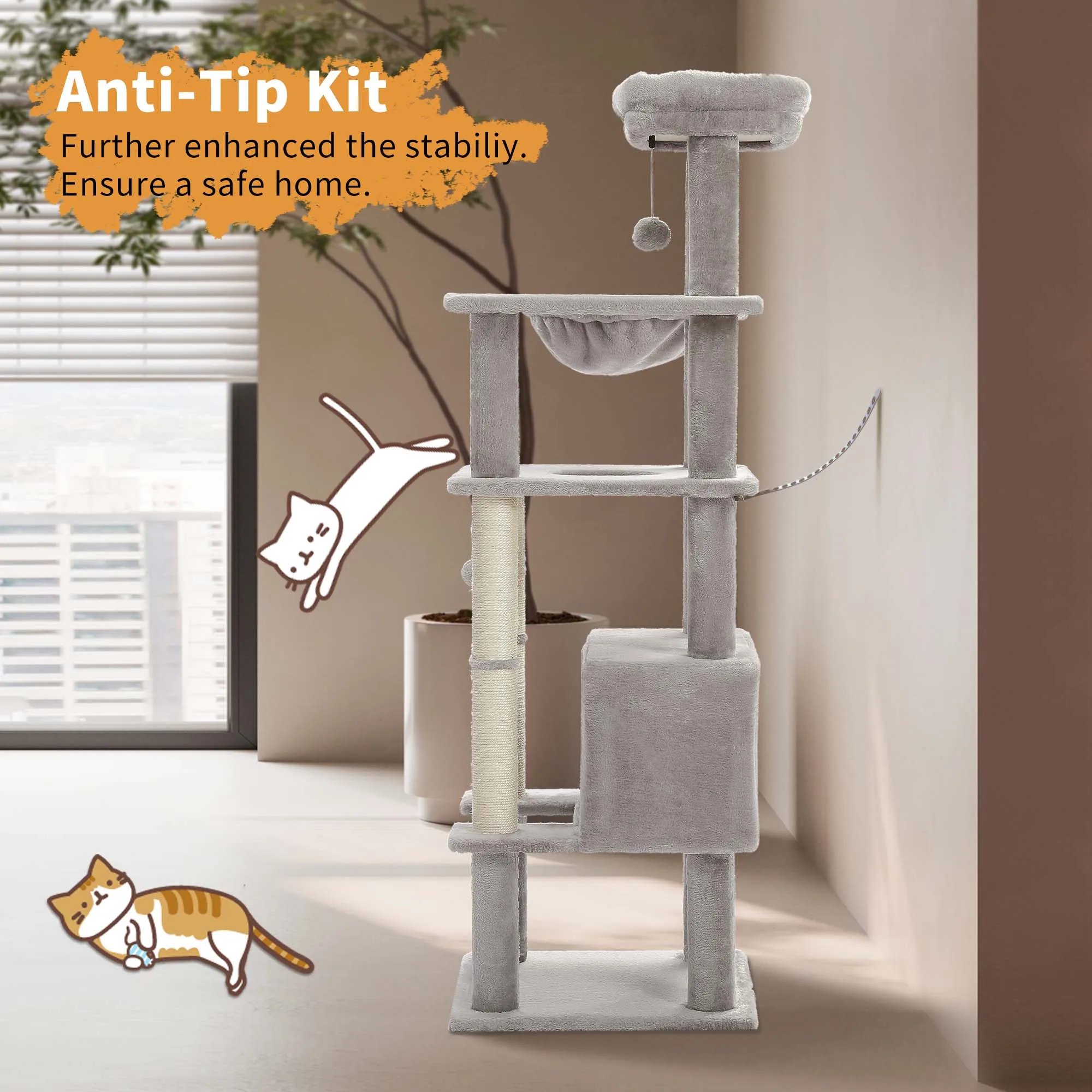 Title 8, Tall Cat Tree Tower for Indoor Spacious Top Per...