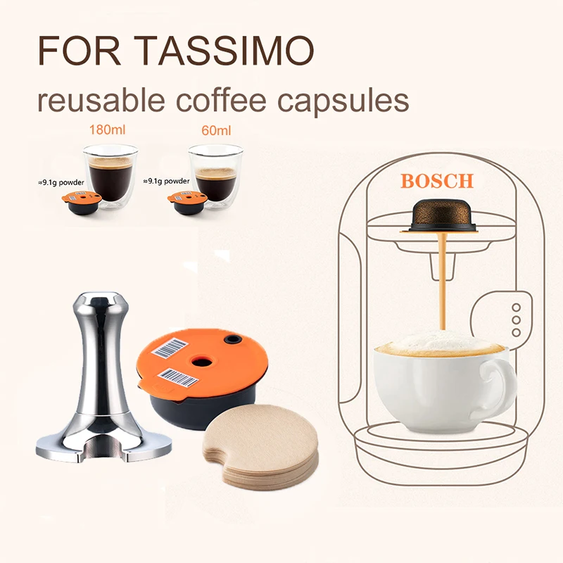 Capsules de café réutilisables Bosch 200/220ML, 60/180ML, pour Machine Tassimo  BOSCH, filtre rechargeable, tasse, dosette pour expresso