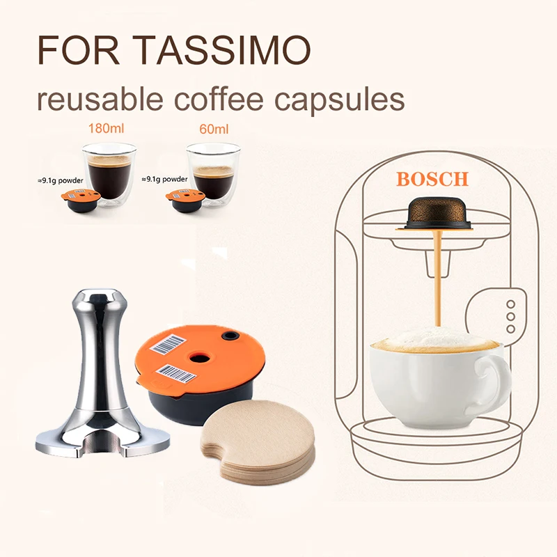 Capsules de café réutilisables, en acier inoxydable, Bosch, dosettes pour  Tassimo, couvercle en Silicone, écologique, 60/180/200/220ML