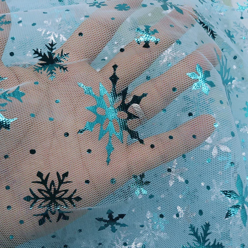 눈송이 얇은 명주 그물 무지개 실버 스노우 스타 DIY 수제 원단,  드레스 웨딩 생일 부케 용품, 150x100cm