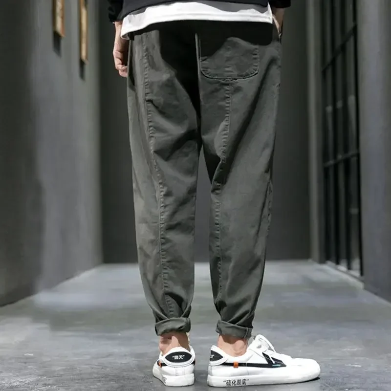 Spring Autumn Fashion Korean Solid Color Pants Man Straight Leg Loose Casual Pockets Trousers Hip Hop Streetwear Male Clothes