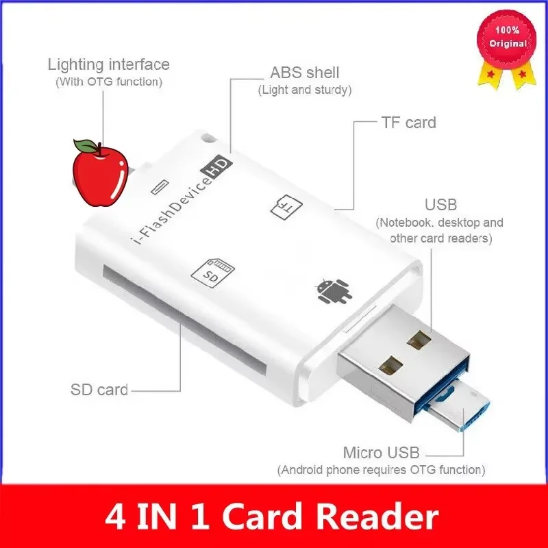 4 IN 1 TF Card Reader OTG Adapter USB Flash Drive SD TF Card Reader Lightning to MicroSD Adapter For Iphone Android