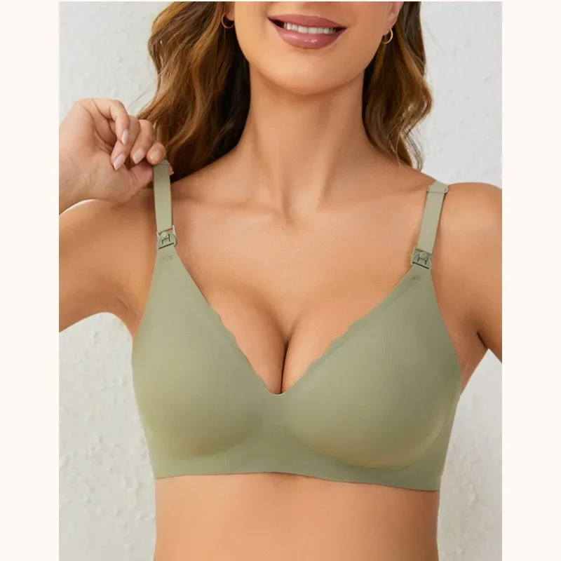 Front Open Nursing Bra Maternity Jelly Gel Laser Cutting Seamless Underwear Ultra Thin Breastfeeding Bra For Pregnant Women 2