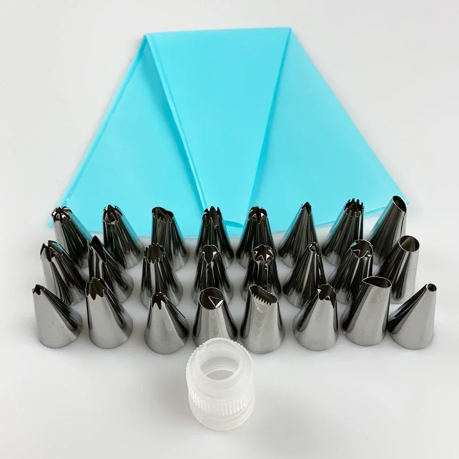 26Pcs/Set Silicone Pastry Bag Tips Kitchen DIY Icing Piping Cream Reusable Pastry Bags +24 Nozzle Set Cake Decorating Tools cake decorating tip set cake icing nozzles baking nozzle set cake decorating nozzle set pastry bag set