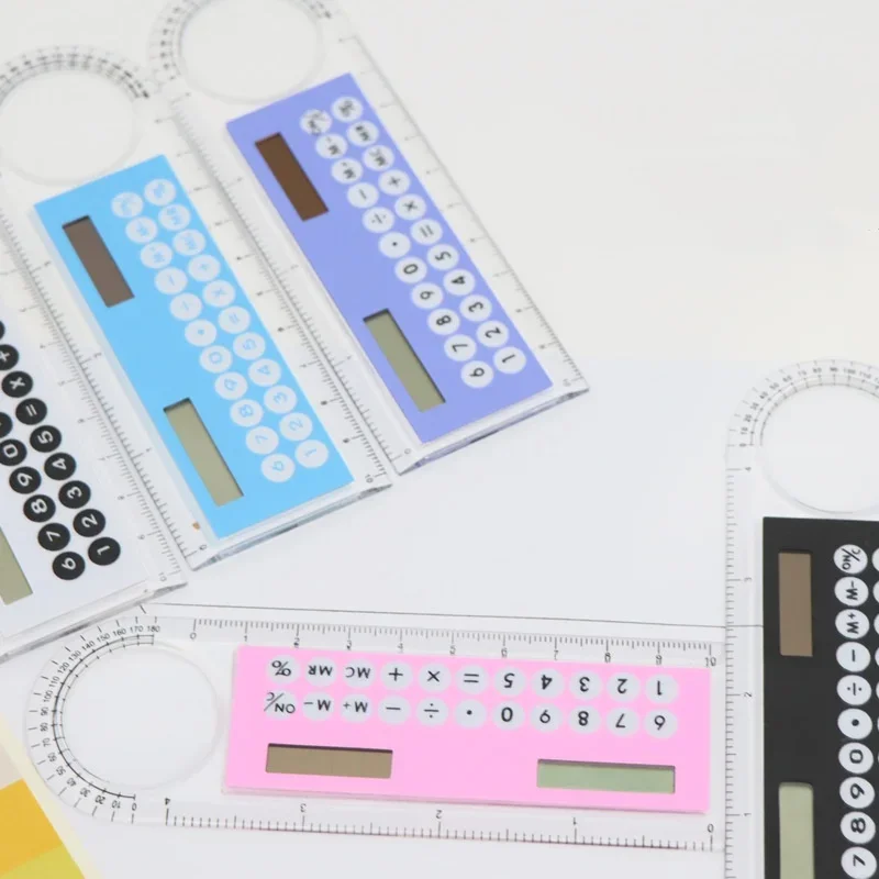 Stainless Steel Ruler, Ruler Set, Drawing Ruler, Straight Ruler, Folding Ruler, Metal Ruler, Plastic Ruler, Quilting Ruler, Rotatable Ruler-13cm X 4.4cm Ruler Calculator 6 Color Mini Solar Transparent with Magnifier