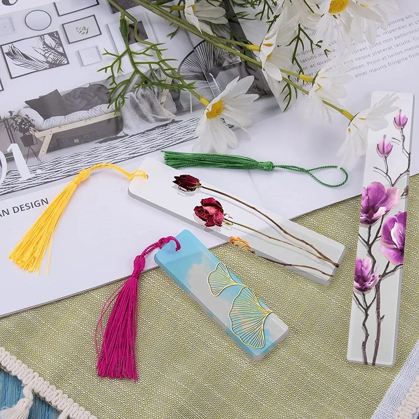 90pcs bookmark molds with Tassels Kit Including 80pcs Bookmark Tassels&10pcs Rectangle Silicone for Epoxy Resin Casting