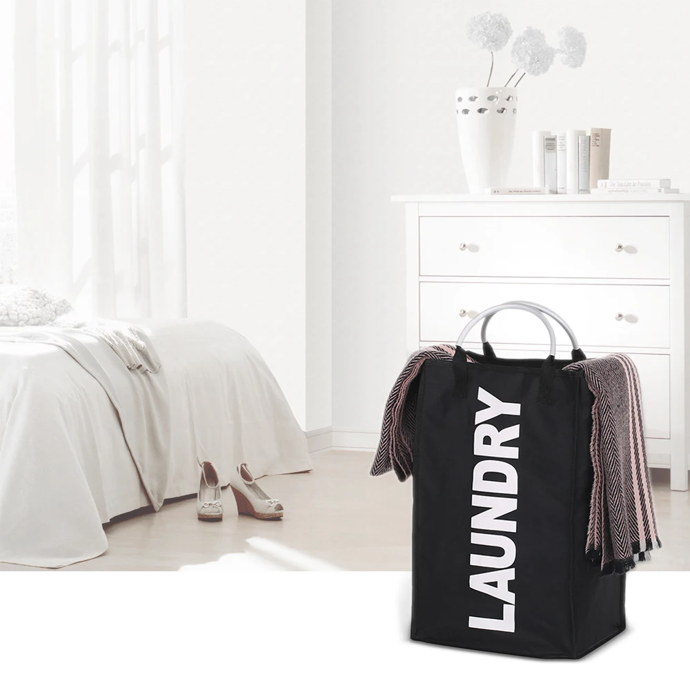 Practical Foldable Laundry Bag Storage Washing Dirty Clothes Laundry Basket Durable Storage Bag with Alloy Handle Laundry Room 2