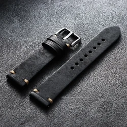 Artisan Genuine Leather Watchband with Quick Release - 22mm (Black belt)