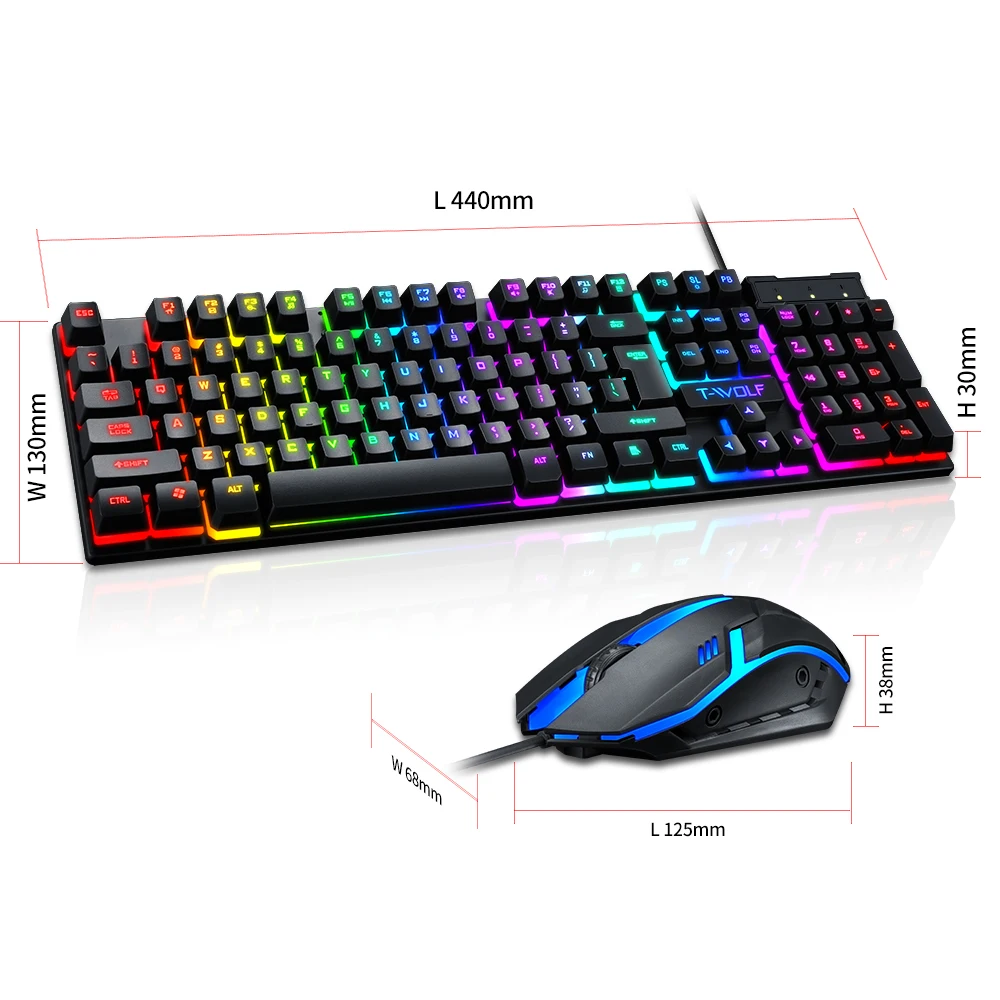 TF200 Wired Gaming Keyboard and Mouse Set USB Character Glow Mechanical Feeling Gamer Keyboard Ergonomic Mouse for PC Spanish