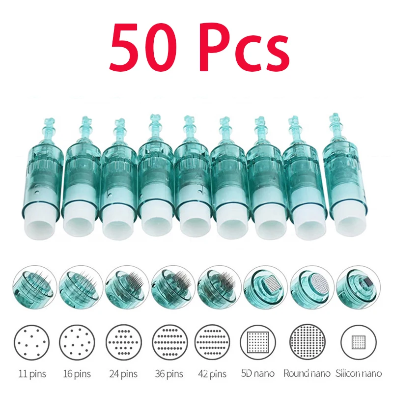 50 PCS Derma Tool Bayonet Needles Cartridge for Dr Pen A6S Nano/11 Pin/24 Pin/36 Pin/42 Micro Skin Needling Replacement Head
