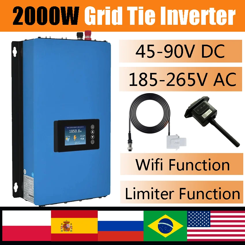2000W Solar Grid Tie Inverter Dc 45V-90V Carica Da Pannello Solare O Batteria Su Grid Tie Con Limitatore Wifi Ac 220V 230V 2Kw