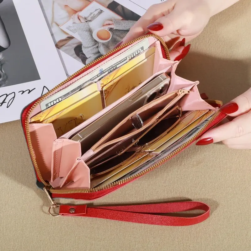 Women wallet KISMIS Long Women's Zipper Wallet Korean Splicing Color Contrast Tassel and Rivet Details