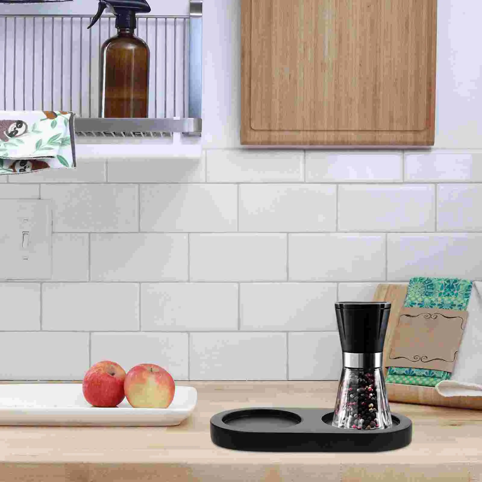 Pepper Mill Tray Pepper Shaker Stand Tray Tea Tray Wood Kitchen Storage Holder Home Decoration Crafts Mill Tray 6