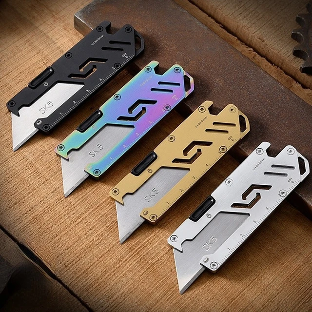 Stainless Steel 3Cr13 Sliding Blade Utility Knife EDC Keychain Mini