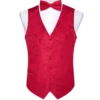 Wedding Red Paisley Vest for Man Groom Luxury Business Tie Bowtie Pocket Square Cufflinks Set Party Sleeveless Dress Waistcoat 4