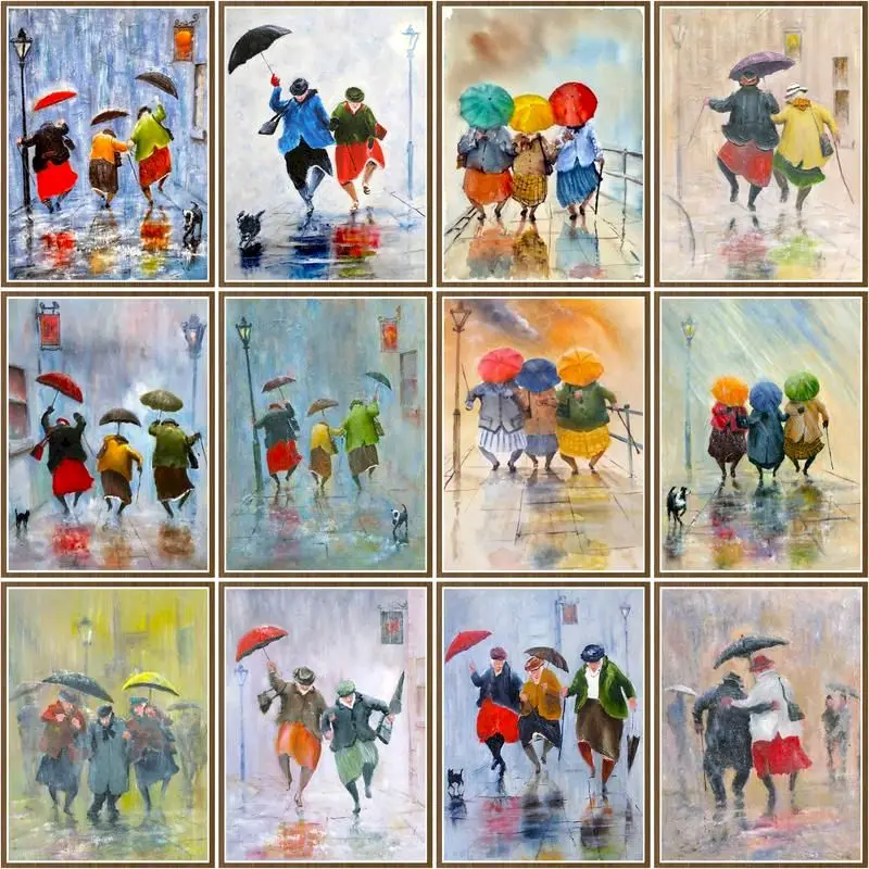 

CHENISTORY Coloring By Number Grandma Holding An Umbrella Kits Home Decor Oil Painting Drawing On Canvas Handpainted Art Gift