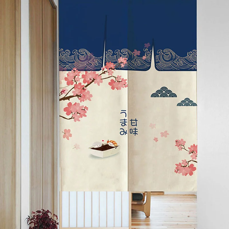 Japanese Scenic Door Curtains Split Style Noren for Bedroom Kitchen Entrance Partition Restaurant Shop Hanging Short Curtain 