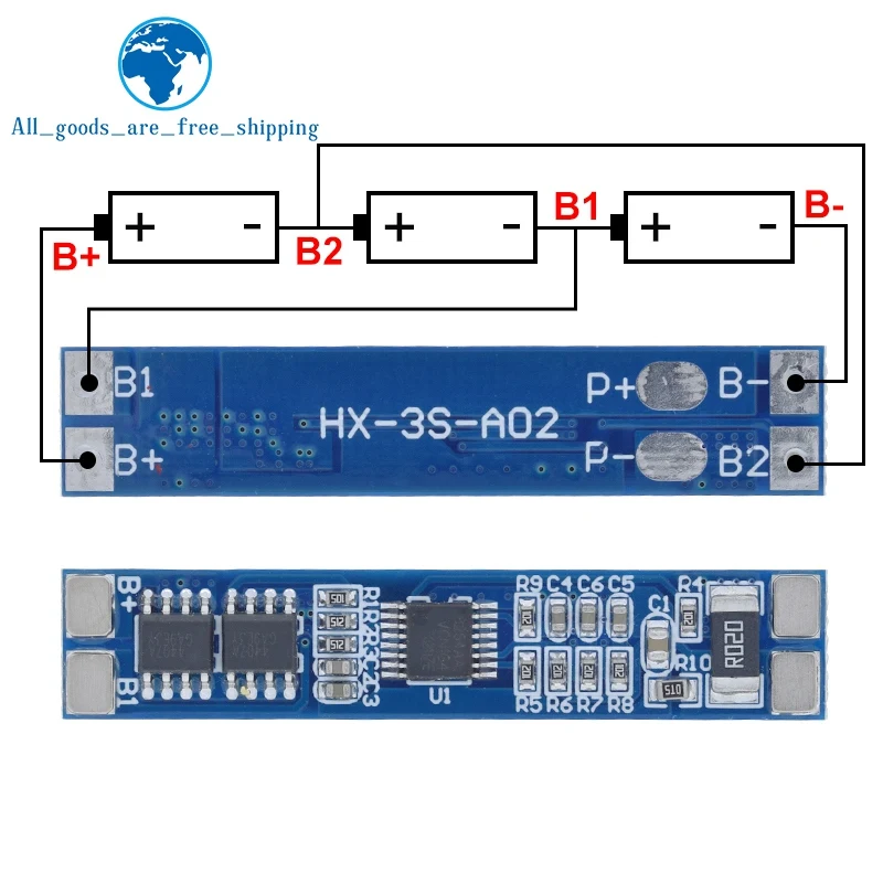 TZT 3S 12V 8A 리튬 이온 18650 리튬 배터리 충전기 보호 보드 11.1V 12.6V 10A BMS 충전기 보호 보드