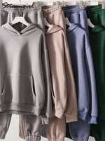Gray Warm Fleece Suit For Women Winter Thick Velvet Pants Sets Sweatpants Sweatshirt Ladies Warrn Tracksuit Women Two Piece Set - Image 5