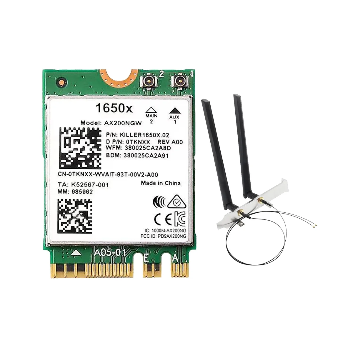 

Для Intel 1650X WiFi карта + комплект антенны 8 дБ AX200NGW 3000 Мбит/с 2,4G 5G WiFi 6 + BT 5,1 гигабитная беспроводная карта для