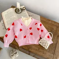 Autumn New 0-3-Year-Old Baby Girl Baby Clothing Pink Heart-Shaped Large V-Neck Knitted Jacket Cardigan Cute Sweater 4