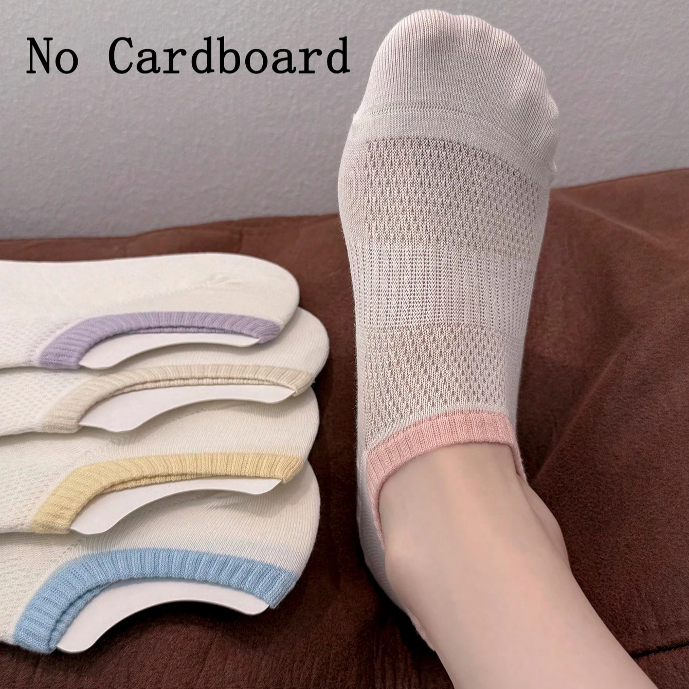 3 Pairs Women Low Cut Socks Summer Thin Mesh Breathable Cotton Invisible Socks Color Blocking Fashion Casual Boat White Socks