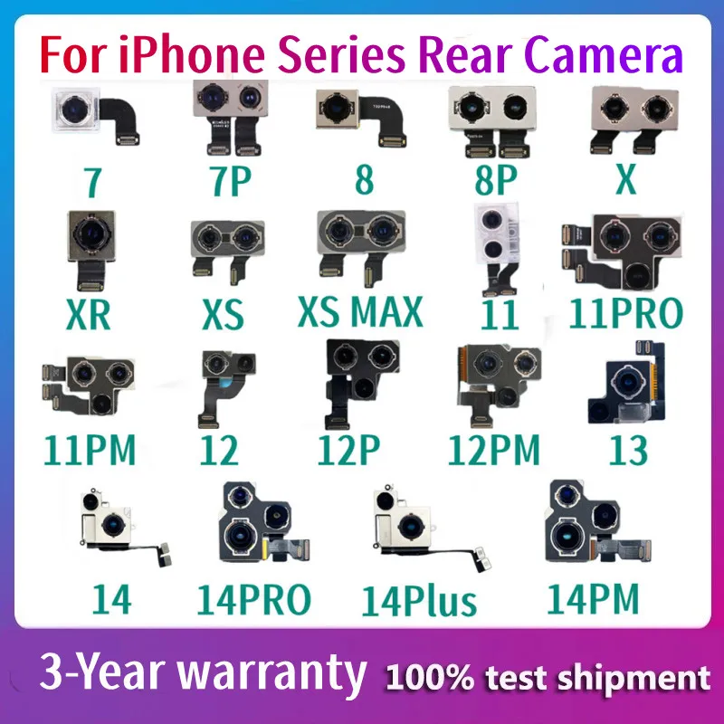 

100% NEW Back Rear Camera For iphone 14Pro max 14pro 13 12 11 Pro Max X XS XR Rear Main Lens Flex Cable Camera