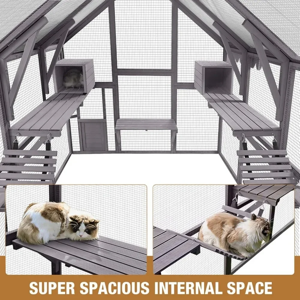Cat House, Outdoor Cat House Enclosures 110" Large Kitten Playpen with Platforms,Upgrade Waterproof Cover, Pet Cages